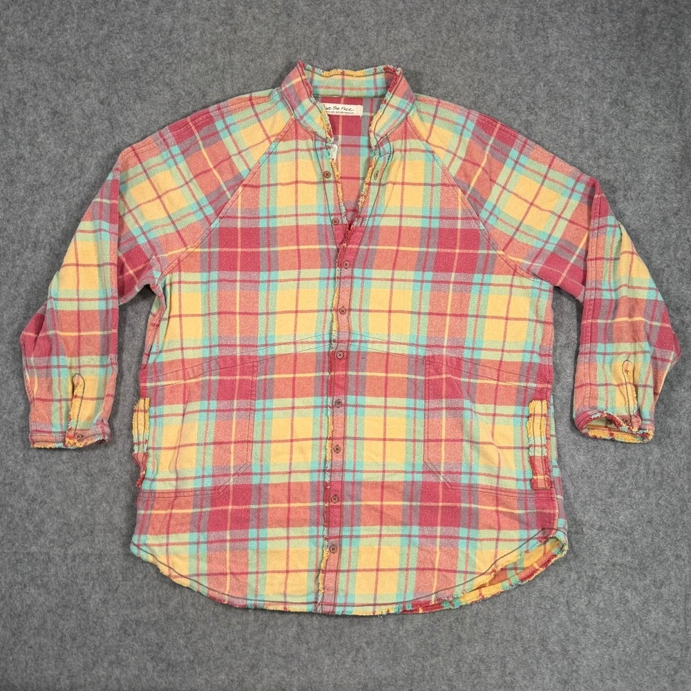NWT We The Free People Summer Daydream Plaid Button Down Long Sleeve‎ Shirt XL